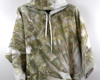 Hand Dyed 2XL Green Earth Hoodie | Unisex Tie-Dye Sweatshirt | Oversized Cozy Cotton Fleece Hoodie
