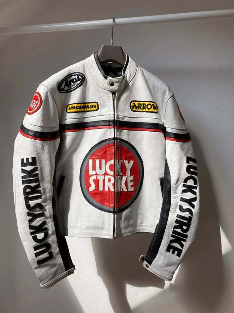 Men's Lucky Strike Cowhide Leather Biker Jacket - Etsy