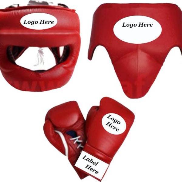 New Customized Any Logo, Any Label Boxing Gloves, Head Gear, Groin Protection & 3 in 1 set 100% Real Leather, Satisfaction Guaranteed