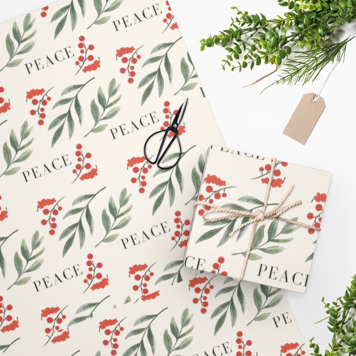 Snow and Green Holiday Wrapping Paper Gift Wrap Papers 