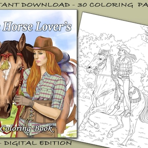 The Horse Lover's Coloring Book - 30 Beautiful equine illustrations in western-style settings. (Printable PDF / Instant Download)