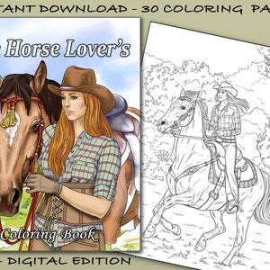 The Horse Lover's Coloring Book - 30 Beautiful equine illustrations in western-style settings. (Printable PDF / Instant Download)