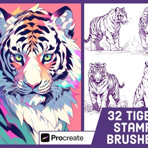 32 Tiger Stamp Brushes For Procreate - Illustration Art Set