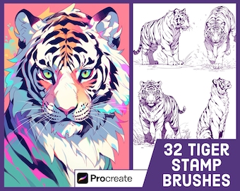 32 Tiger Stempel Pinsel für Procreate - Illustration Art Set