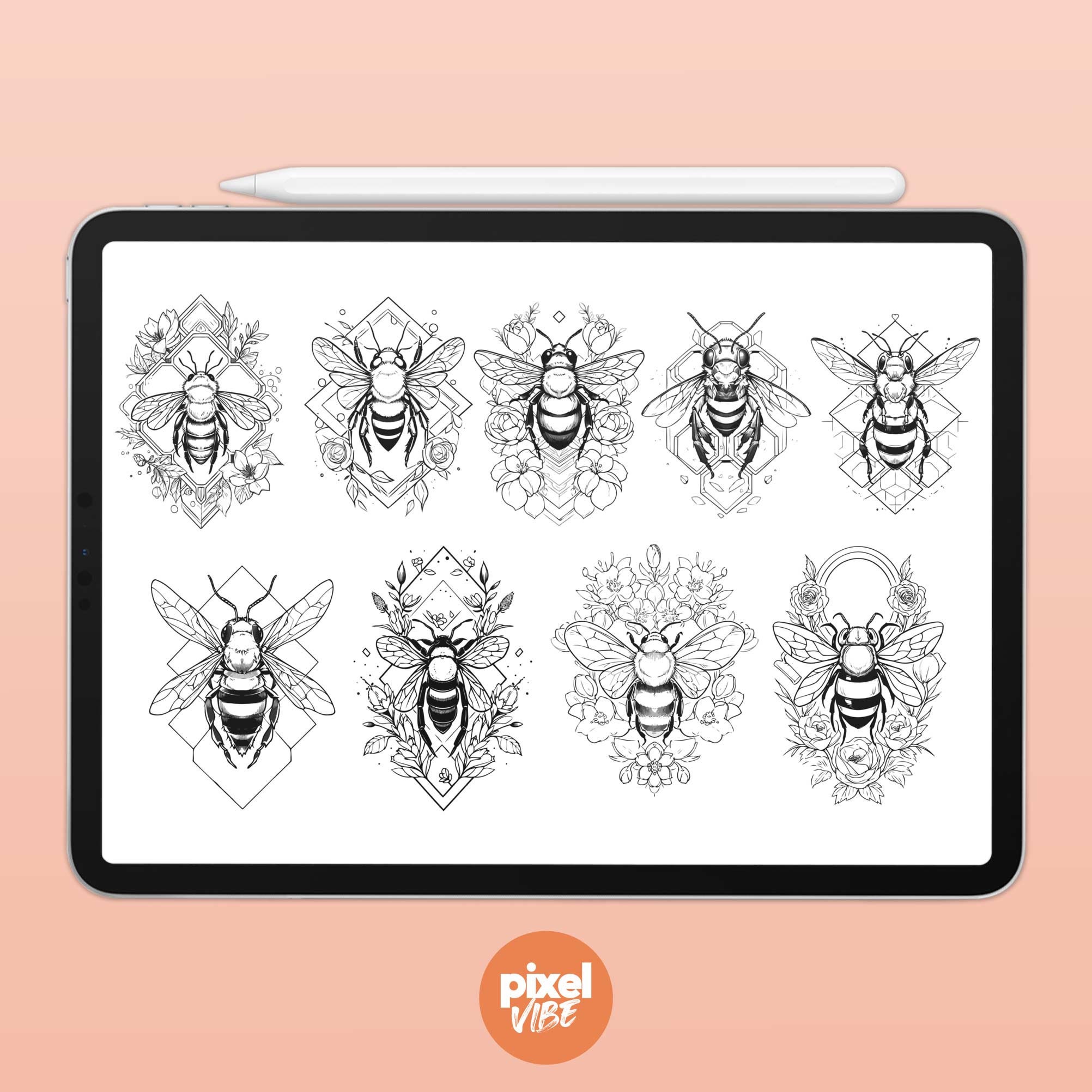 18 Bee Stamp Brushes for Procreate - Tattoo Illustration Brush Pack - Etsy