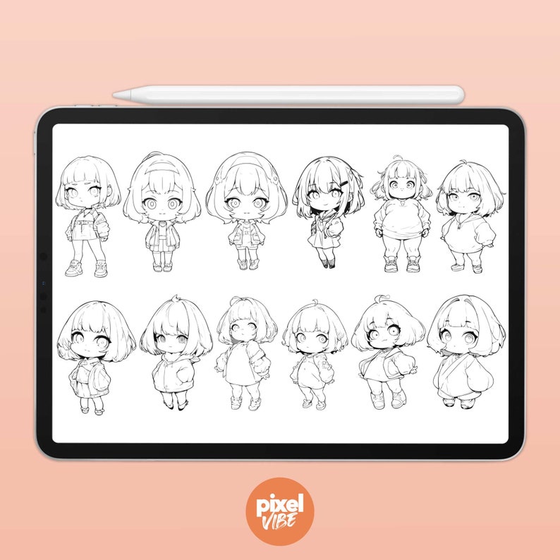 96 Chibi Character Guide Stamp Brushes for Procreate - Anime ...