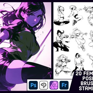20 Female Pose Stamp Brushes For Photoshop, Clip Studio Paint, Affinity Photo, ABR Brushes - Illustration Brush Pack