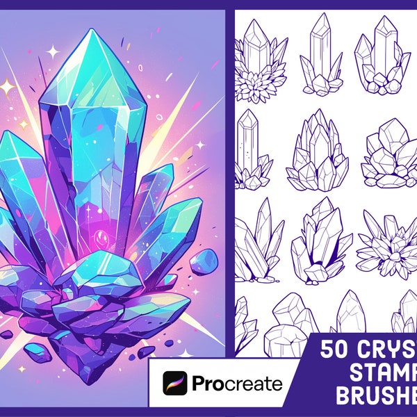 50 Crystal Rock Stamp Brushes For Procreate - Gemstone Illustration Brush Pack