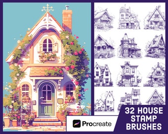 32 House Stamp Brushes For Procreate - Building Illustration Brush Pack
