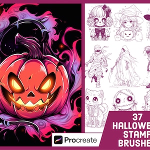 37 Halloween Stamp Brushes For Procreate - Illustration Brush Pack
