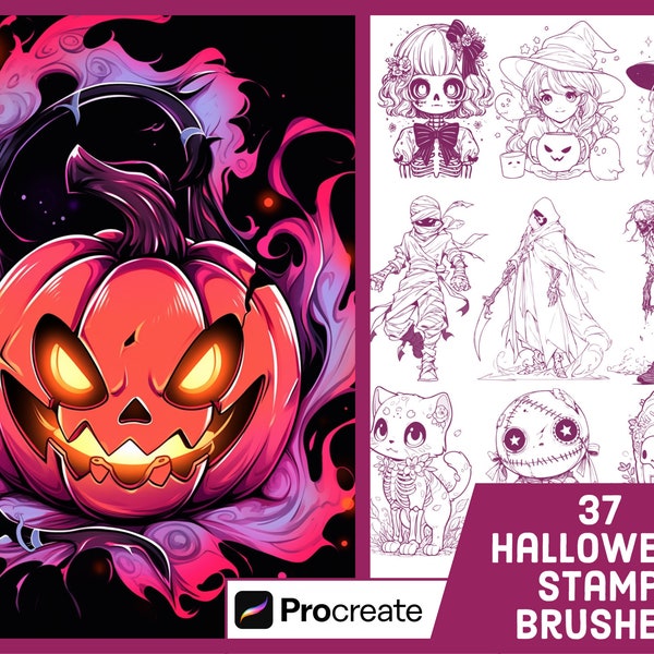 37 Halloween Stamp Brushes For Procreate - Illustration Brush Pack