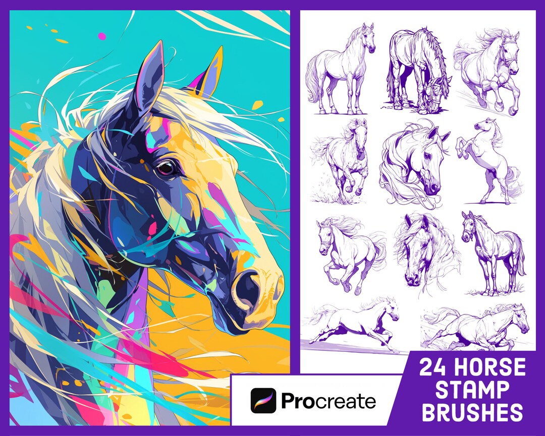 24 Horse Stamp Brushes for Procreate - Animal Illustration Brush Pack ...
