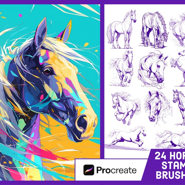 24 Horse Stamp Brushes For Procreate - Animal Illustration Brush Pack