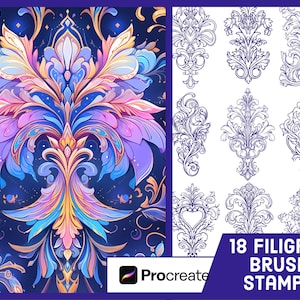 18 Filigree Stamp Brushes For Procreate - Ornamental Illustration Brush Pack