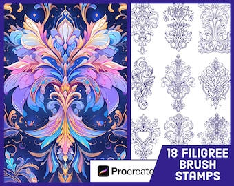 18 Filigree Stamp Brushes For Procreate - Ornamental Illustration Brush Pack