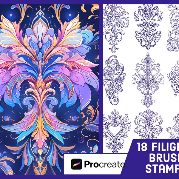 18 Filigree Stamp Brushes For Procreate - Ornamental Illustration Brush Pack