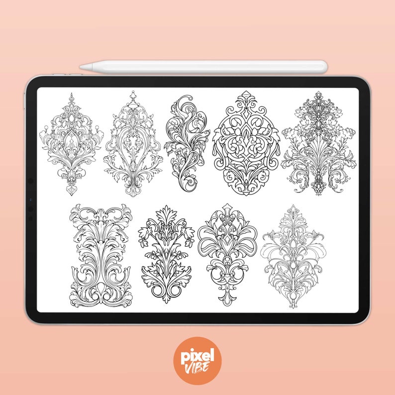 18 Filigree Stamp Brushes for Procreate Ornamental Illustration Brush
