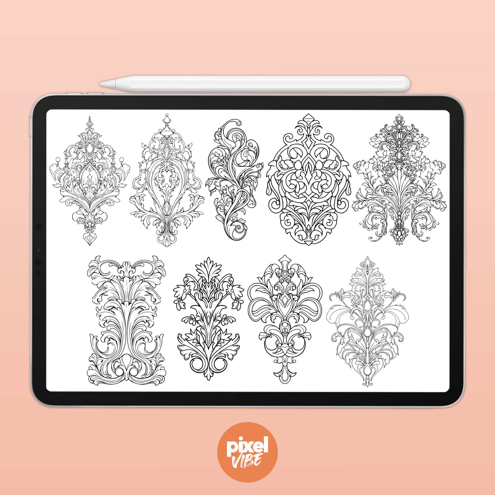 18 Filigree Stamp Brushes for Procreate - Ornamental Illustration Brush ...