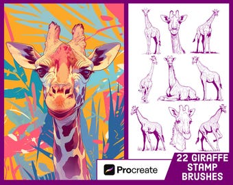 22 Giraffe Stamp Brushes For Procreate - Safari Animal Illustration Brush Pack