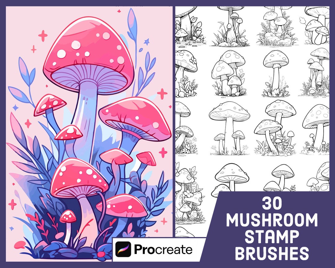 30 Magic Mushroom Stamp Brushes for Procreate - Toadstool Illustration ...