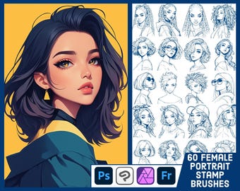 60 Female Portrait Stamp Brushes For Photoshop, Clip Studio Paint, Affinity Photo, ABR Brushes - Girl Portraiture Guide