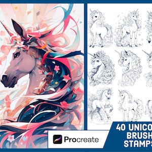 40 Unicorn Stamp Brushes For Procreate - Illustration Brush Pack