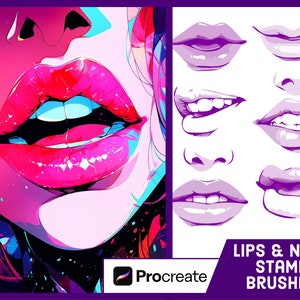 68 Lips & Nose Stamp Brushes For Procreate - Lip Guide Brush Pack