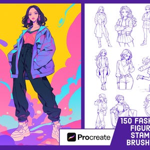 150 Female Fashion Figure Stamp Brushes For Procreate - Fashion Anime Girl Stamp Set - Illustration Brush Pack