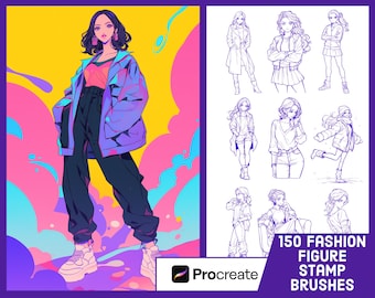 150 Fashion Figure Stamp Brushes for Procreate – Anime Illustration Brush Pack (Digital Download)