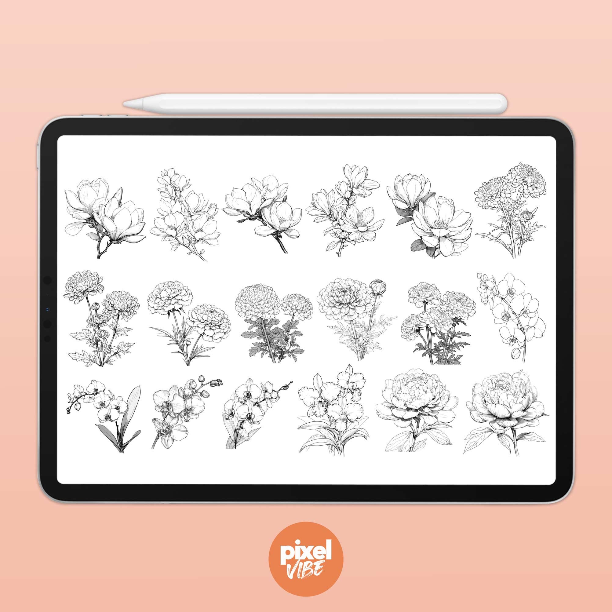 90 Floral Stamp Brushes for Procreate - Flower Illustration Art Set - Etsy