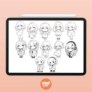 48 Chibi Character Guide Stamp Brushes for Procreate - Anime ...