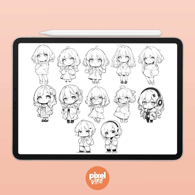 48 Chibi Character Guide Stamp Brushes for Procreate - Anime ...