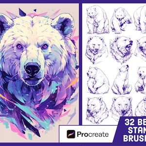 32 pinceles de sellos de osos para procrear - Conjunto de arte de ilustración de osos polares