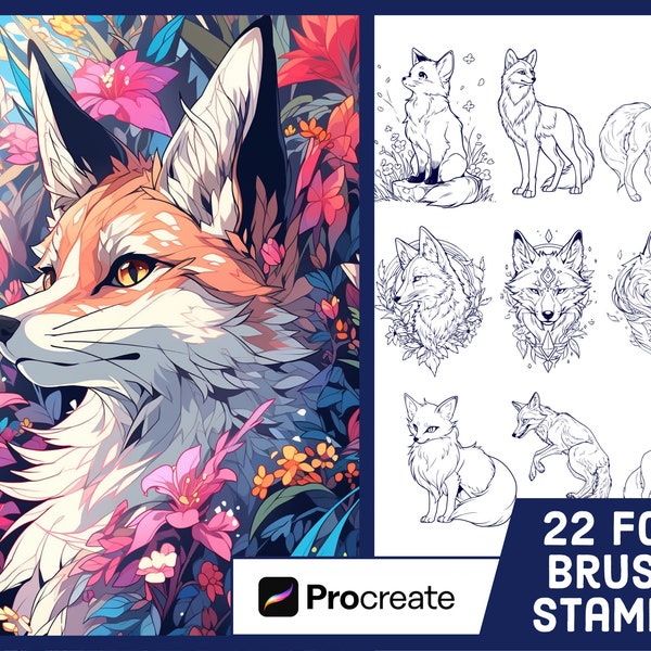 22 pinceaux de timbre Fox pour procréer - Pack de pinceaux d’illustration de tatouage