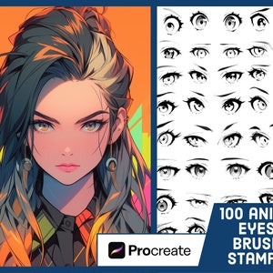 100 Anime Eyes Stamp Brushes For Procreate - Manga Style Eye Stamps Set - Portrait Eye Guide Art