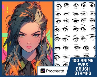 100 Anime Eyes Stamp Brushes For Procreate - Manga Style Eye Stamps Set - Portrait Eye Guide Art