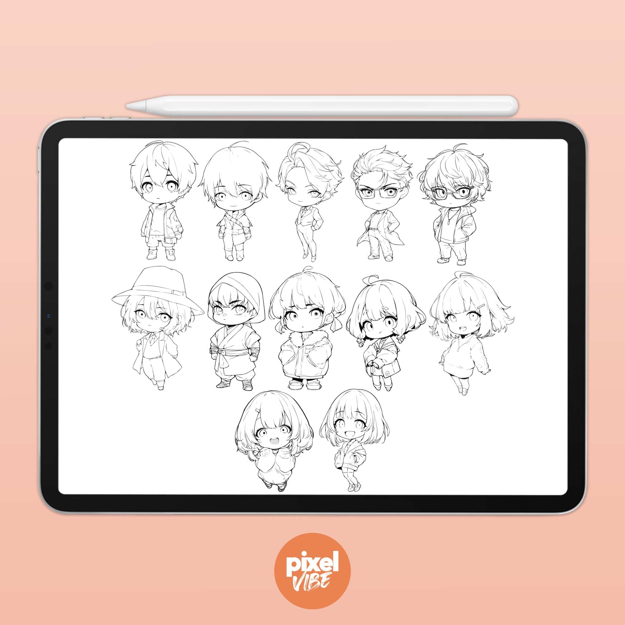 48 Chibi Character Guide Stamp Brushes for Procreate - Anime ...