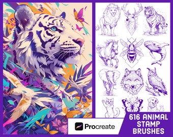 616 Animal Stamp Brushes For Procreate - Wildlife Illustration Brush Pack