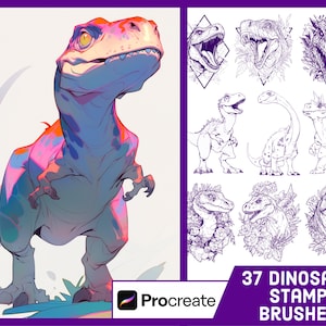 37 Dinosaur Stamp Brushes For Procreate - T-Rex Illustration Brush Pack