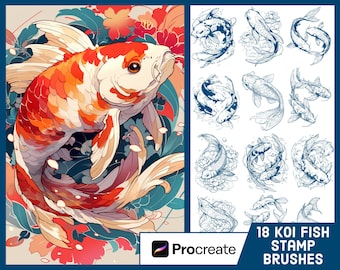 18 Koi Fisch Stempelpinsel für Procreate - Japanischer Illustrations-Pinselsatz