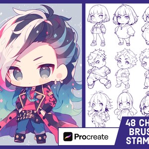48 Chibi V2 Character Guide Stamp Brushes for Procreate - Anime ...