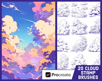 20 Cloud Stamp Brushes For Procreate - Sky Illustration Brush Pack