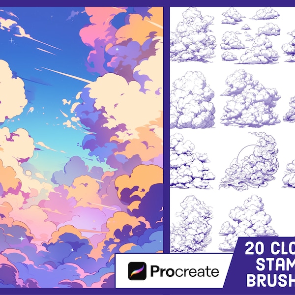 20 Cloud Stamp Brushes For Procreate - Sky Illustration Brush Pack