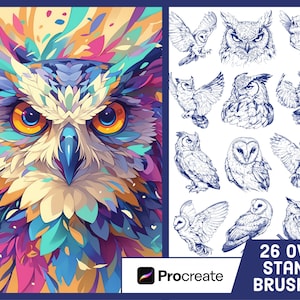 26 Owl Stamp Brushes For Procreate - Animal Illustration Brush Pack