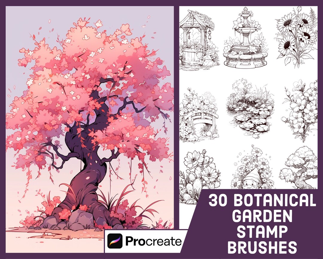 30 Botanical Garden Stamp Brushes for Procreate - Floral Illustration ...