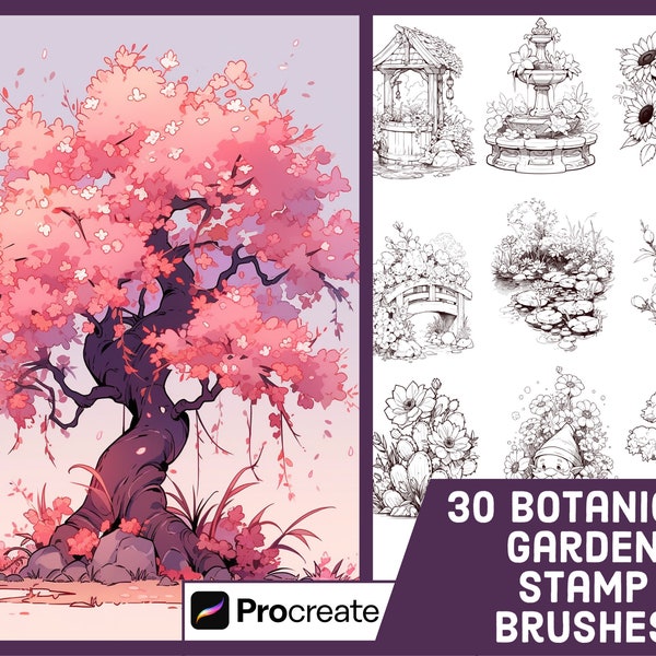 30 Botanical Garden Stamp Brushes For Procreate - Floral Illustration Brush Pack