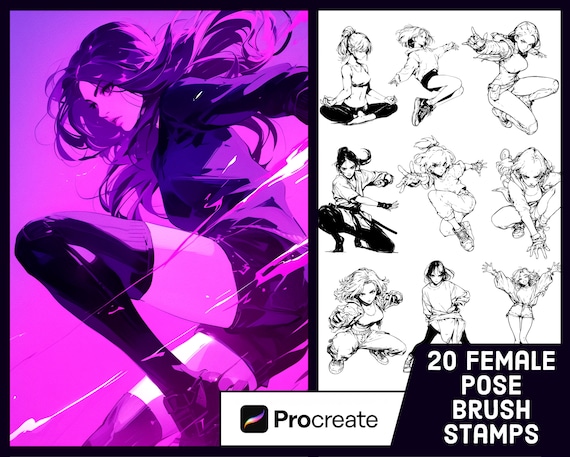 20 Female Pose Stamp Brushes For Procreate - Illustration Brush Pack