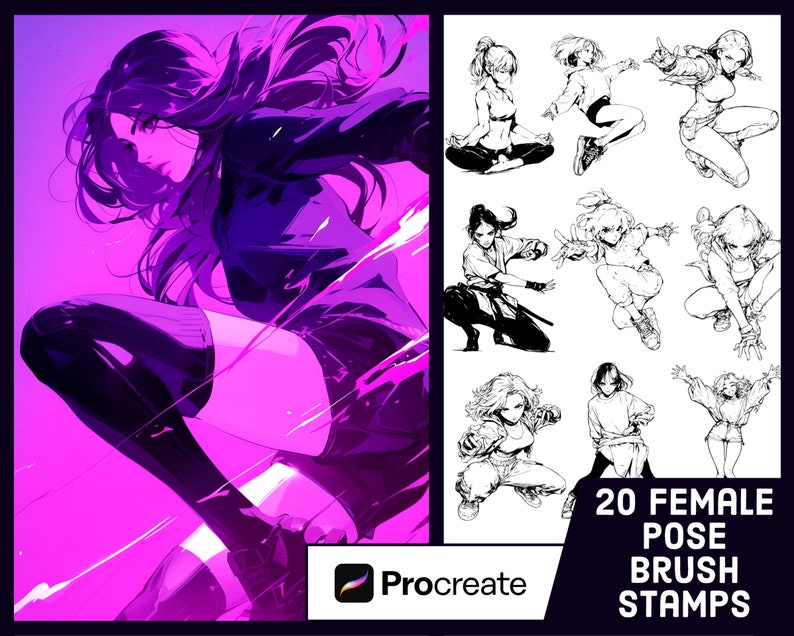 20 Female Pose Stamp Brushes For Procreate - Illustration Brush Pack image 1