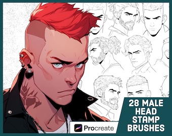 Pinsel Stempel Männerkopf für Procreate - Manga Comic Kunst (Digitaler Download)