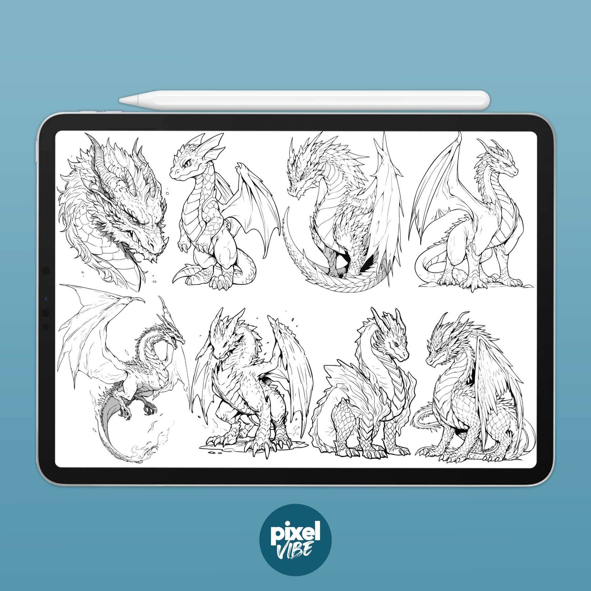 Dragon Stamp Brushes for Procreate – Illustration Set - Etsy